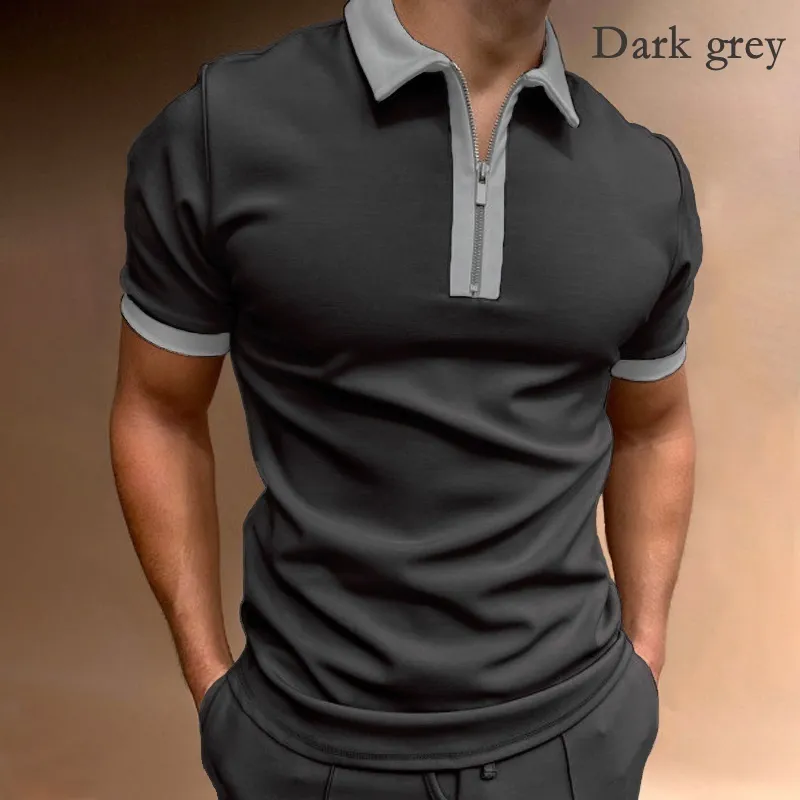 ソリッドシャツの男性半袖Tシャツストリートメンズ衣料ジッパーTシャツトップスS3XLエラスティックコットン220617
