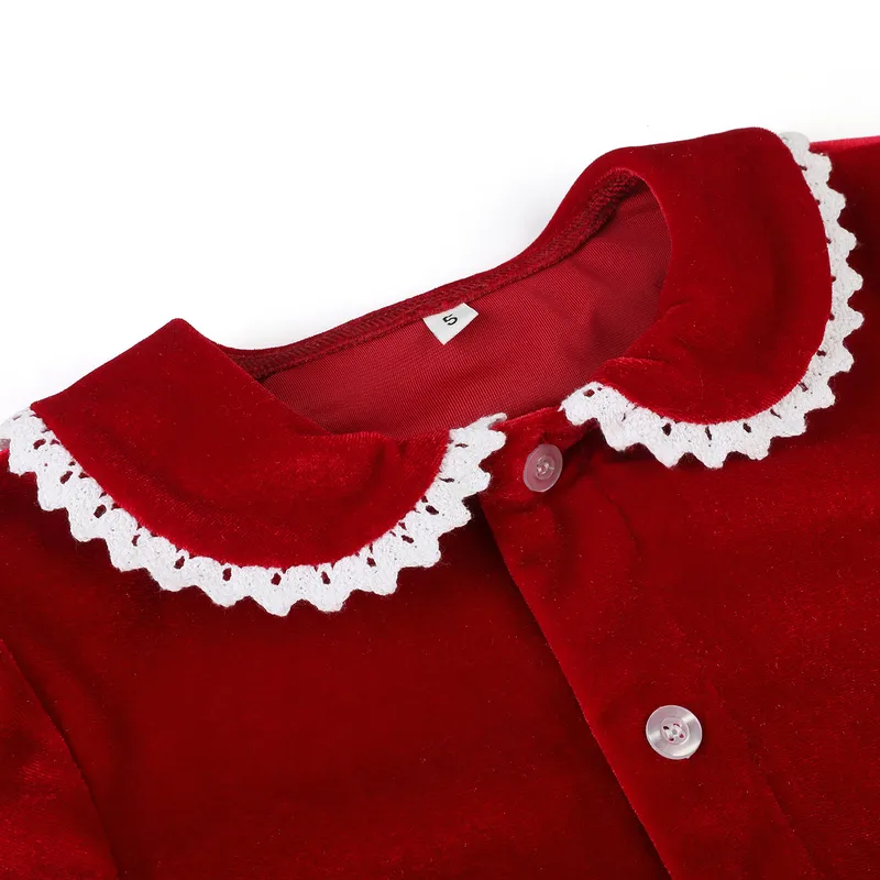 Winter Boutique Velvet Fabric Red Kids Clothes Pjs With Lace Toddler Boys Set Pyjamas Girl Baby Sleepwear 220426