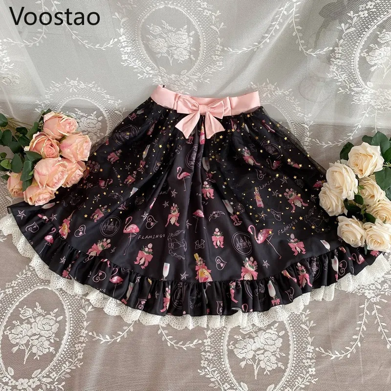 Sweet Lolita Style Princesse Mini Jupes Filles Japonaises Dentelle Volants Arc Noir JK Jupe Femmes Gothique Floral Print Party Jupes 220523