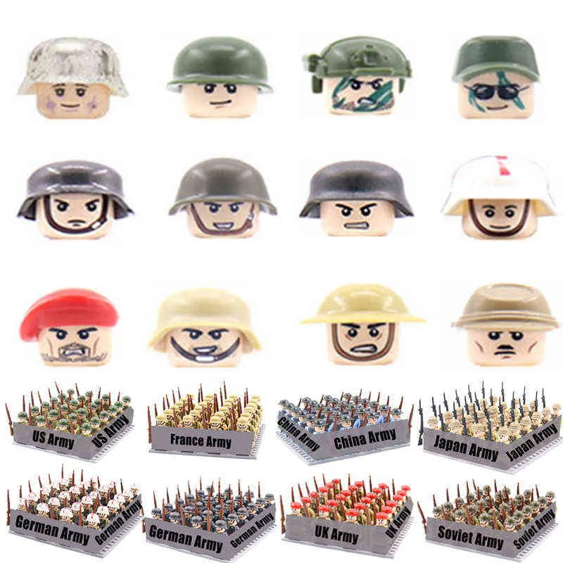 24 Stks/partij Oeny WW2 Militaire Soldaten Bouwstenen Actiefiguren Duitse Leger Sovjet Ons Set Mini Wapens Guns Model Bricks Toy AA220317