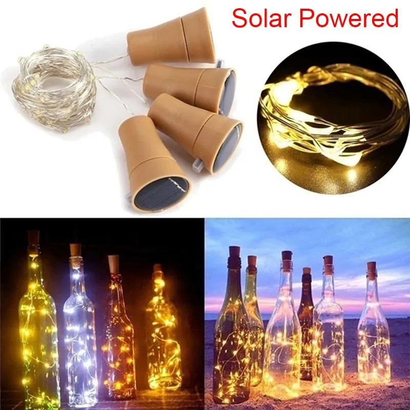 Stringhe LED ad energia solare Bottiglia di vino Festival di sughero Luce esterna Ghirlanda di luci Fata 1M 2M Filo di rame a forma di StringLED230o