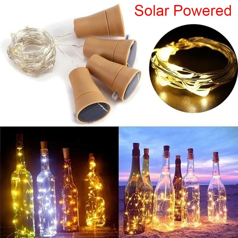 Strings LED Solar Powered Wine Bottle Cork Festival Outdoor Light Garland Lights Fairy 1M 2M Shaped Copper Wire StringLED230o