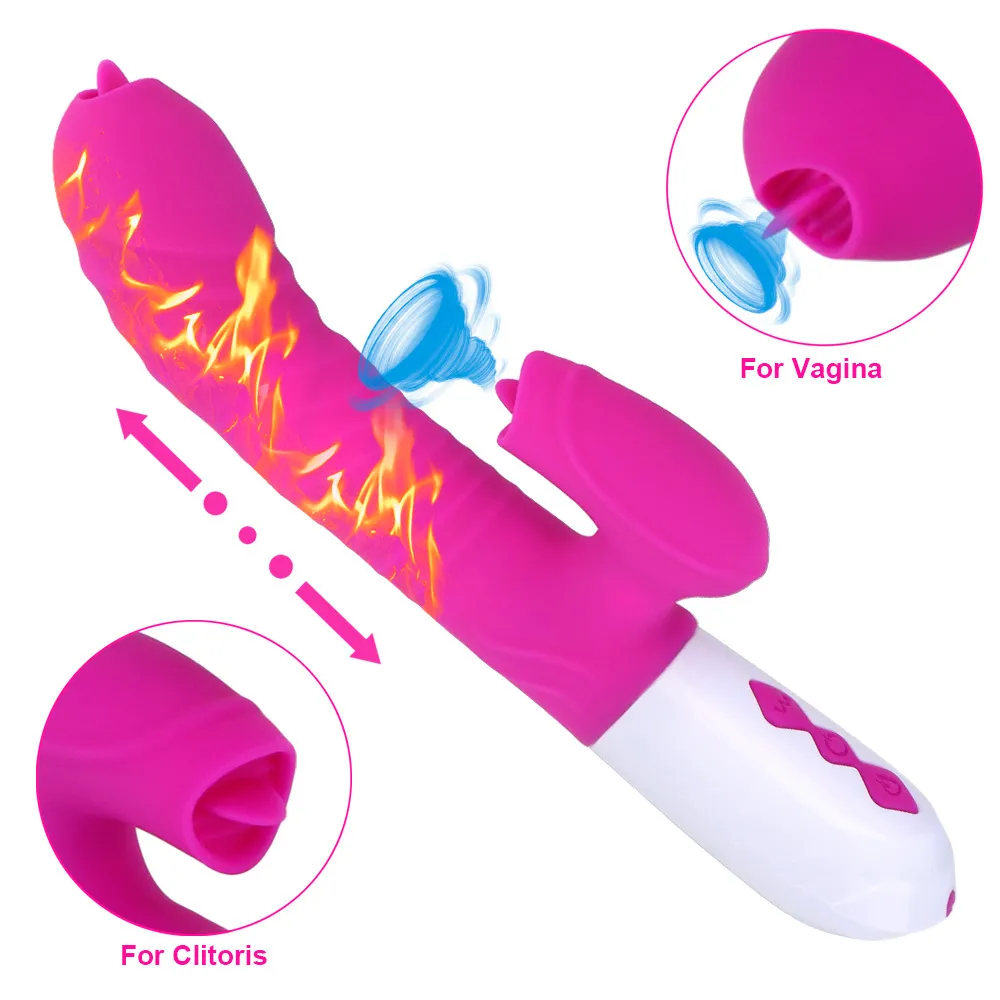 G Spot Clitoris Stimulator Heatable Telescopic Vibrator sexy Toys for Women Dual Tongue Dildo Wand Shop