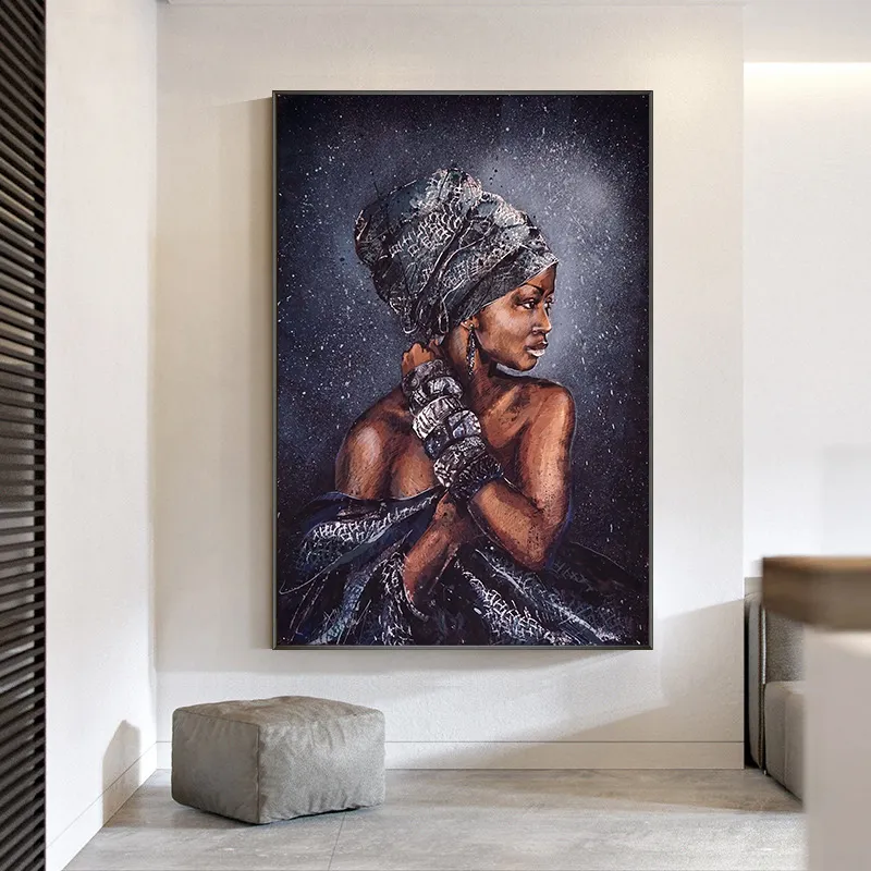 Uśmiechnięte Afryki Nude Kobiety Abstrakcjonistyczny Portret Obraz Olejny Na Płótno Plakaty I Drukuje Wall Art Obraz dla salonu Decor