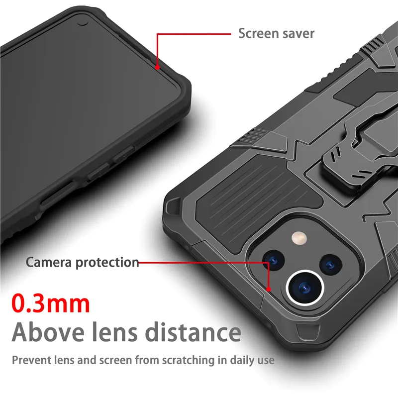 Shockproof Armor Cover Cases For Xiaomi Mi 11 Lite Belt Clip Soft Shell,TPU Shock Absorber Resistant PC Stand Back Cover