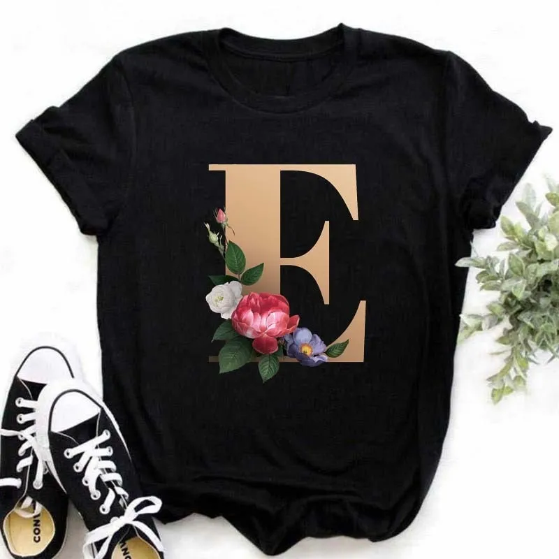 A B C D E Englisch Alphabet Print T Shirt Frauen Sommer Paare Liebhaber Weibliche T-shirt Harajuku Casual Schwarz Tops t-shirts 220527