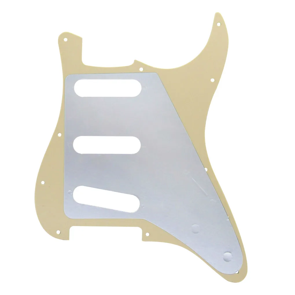 1 Conjunto Canhoto 11 Furos SSS Guitar Pickguard Scratch Plate Backplate Parafusos Creme 3Ply Para Peças de Guitarra Elétrica