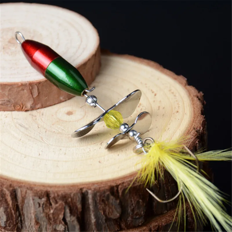 Crochets de pêche rotatif Spinner paillettes leurre 10g7cm Wobbler appât avec plume pour bar truite perche brochet 220830