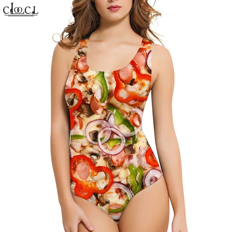 Mode Dames Mouwloos Badpak Gourmet Pizza 3D OnePiece Badmode Casual Zomer Vrouwen Badpak Drop W220616