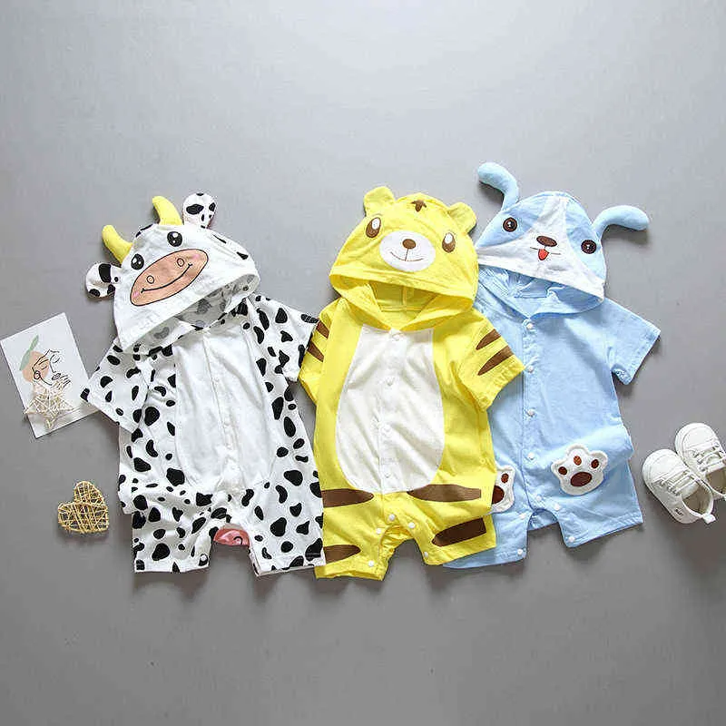 2021 baby spädbarn jumpsuit sommar romper djur tryck tjej pojke bomull kostym nyfödd klättring tecknad rompers billiga grejer g220510