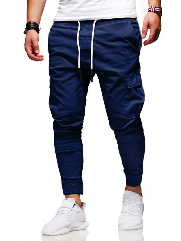 Męskie spodnie dorywczo joggers multi kieszonkowy sznurek spodnie dresowe stałe spodnie ładunkowe Slim Fit Hip Hop Male Harlan 220330