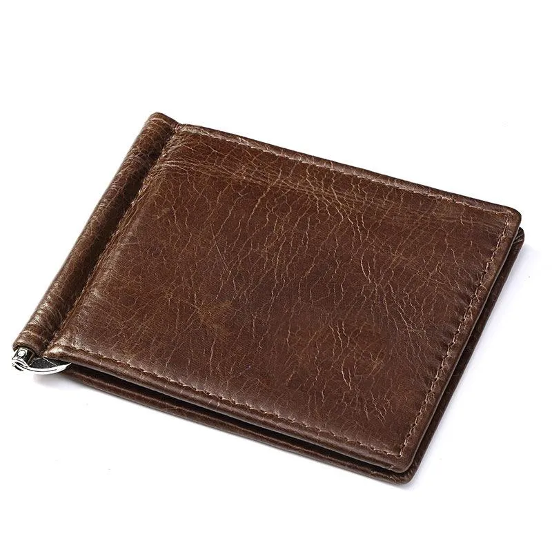 Brieftaschen Echtes Leder -Männer Vintage Money Clip Männlicher BIFOLD -Geldbeutel einfach