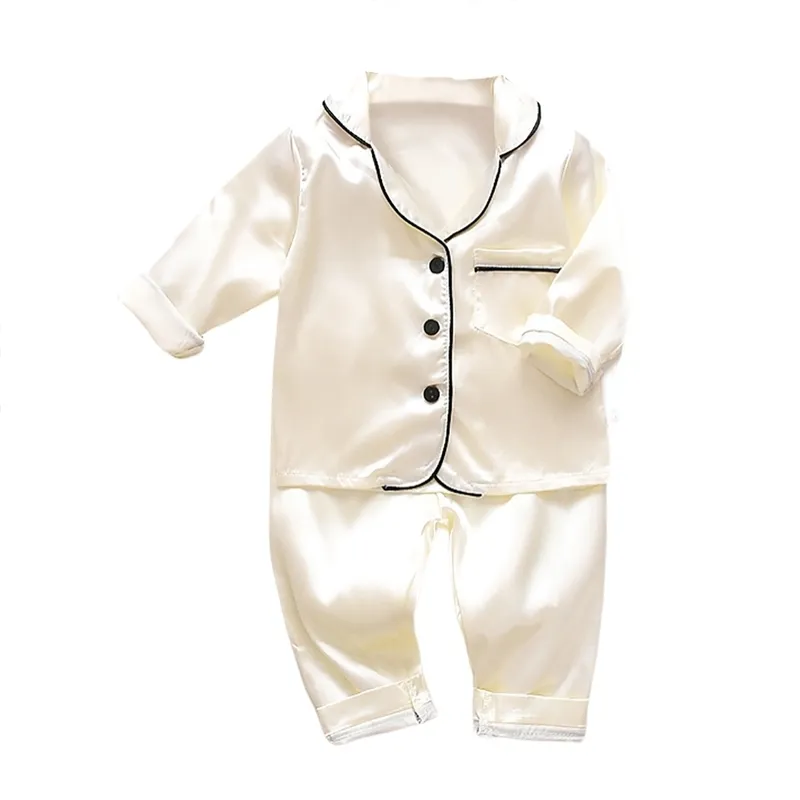 children039s pajamas مجموعة Toddler Boys Girls Ice Silk Satin Solid Color Top Pants Stup Buil Suit Clothes Home Wear Kid Pajama7295098