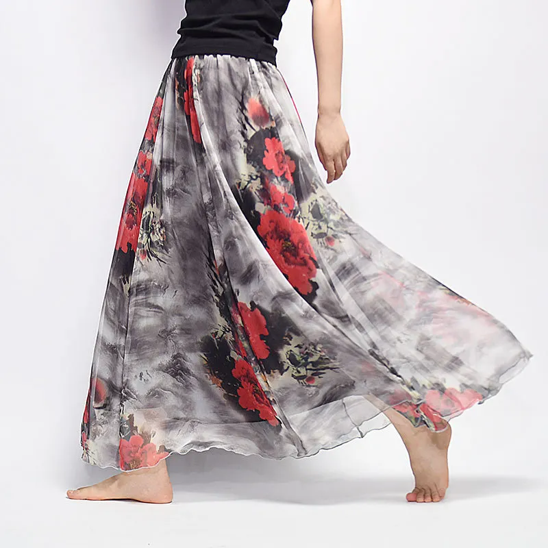 Vintage Bohemian Falda larga elegante Chiffon Saia Harajuku Playa Cintura alta Ropa de mujer Faldas Tutu Vestidos 220401
