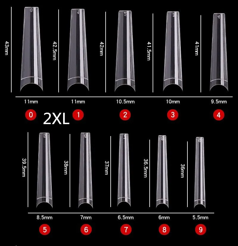 XXXL Sargspitzen, gerade, extra lange, quadratische Nagelspitze, Stiletto, Nr. C, transparent, 3XL Sargnagelspitzen, halbe Abdeckung/vollständige Abdeckung, künstlicher Nagel