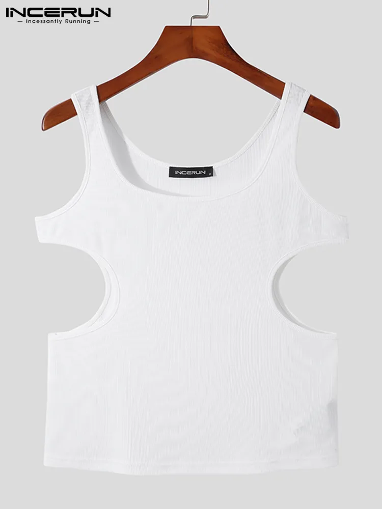 INCERUN Tops Casual All match Eenvoudige mannen Mouwloze Vesten Hol Effen Mode Vest Mannelijke Leisure Tank S 5XL 220624