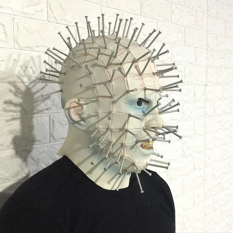 Hellraiser Pinhead Horror Party Carnival Mascaras Hoofd Nagel Man Movie Cosplay Halloween Latex Enge Masks Spoof Props 220611