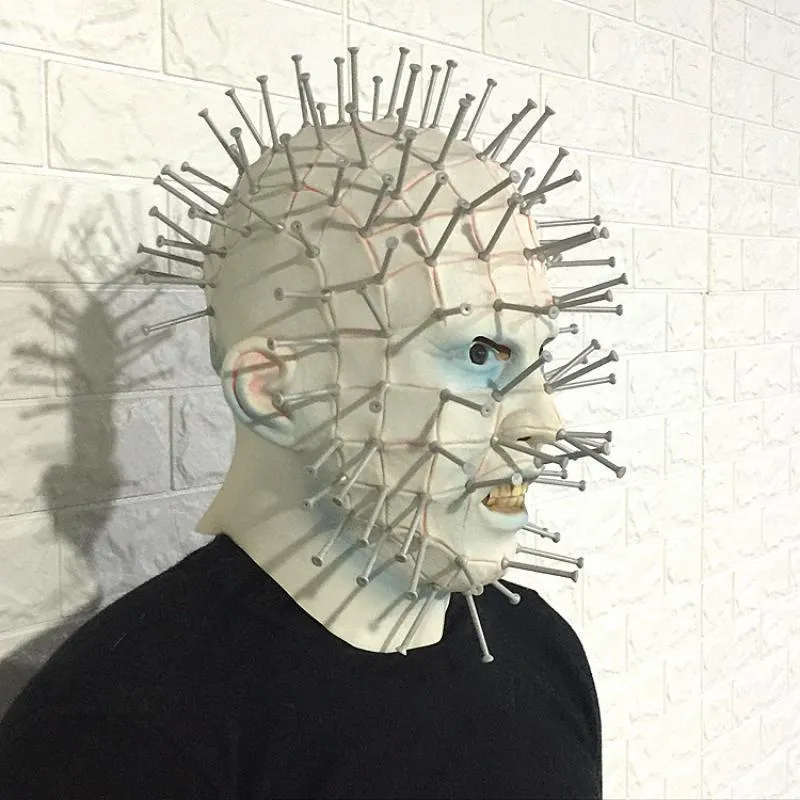 Hellraiser Pinhead Party Party Carnival Mascaras Head Nail Man Movie Cosplay Halloween Latex Scary Scary Spoof Props 220611