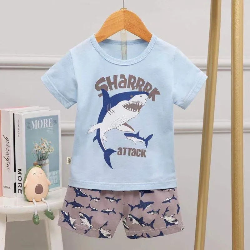 Estate simpatico cartone animato pigiama vestito unicorno vestiti dormire bambini manica corta pigiama set costume da dinosauro ragazzo abbigliamento casual 220706