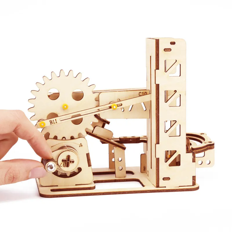 4 soorten marmeren race run 3D houten puzzel mechanische kit stam science physics speelgoed doolhof ball assemblage model gebouw voor kinderen 220715