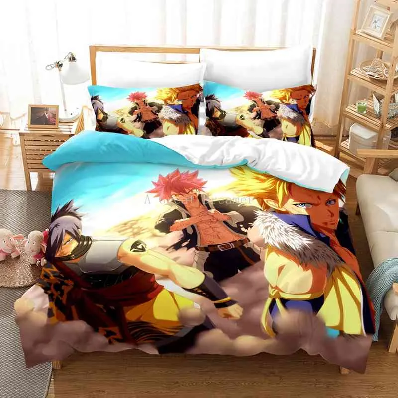 Аниме -сказочное постельное белье набор 3D мультипликационная одеяла с подушками Queen King Bed для детей взрослые декор спальни декор