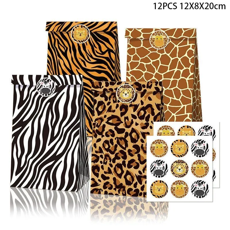 / set Jungle Décoration Animal Pied Imprimé Coffret Cadeau Sacs En Papier Kraft Enfants Safari Anniversaire Décor Fête Bonbons Coffrets Cadeaux CX220423