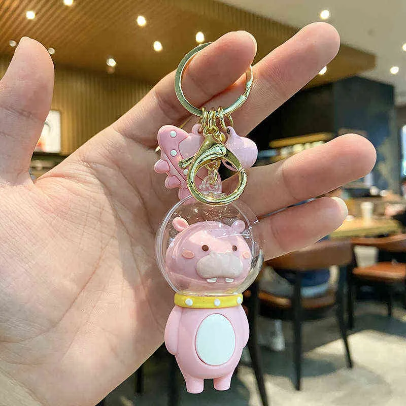 Silicone Cartoon Cute Animal Keychain Dinosaur Hippo Panda Doll Spaceman Key Chain Key Ring Creative Couple Backpack Pendant AA220318