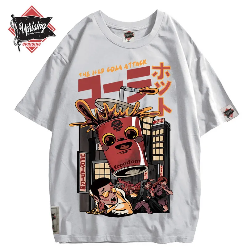 Japon Harajuku karikatür cola şeytanizasyon erkekler hip hop t gömlek canavar t-shirt streetwear yaz tops tees pamuk tişört HIPHOP 220326