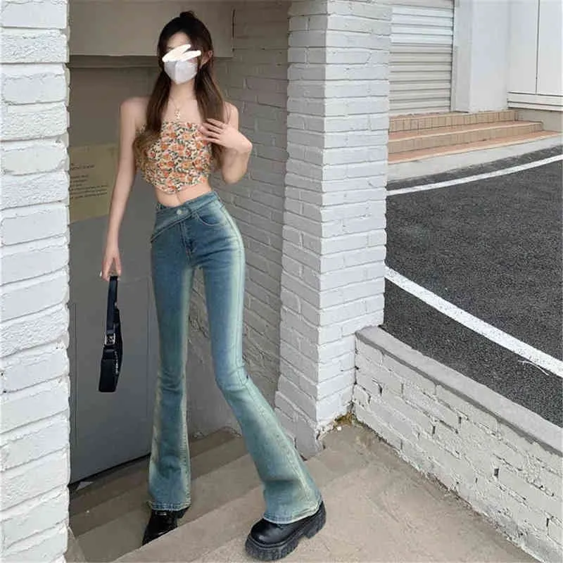 Vintage elegante svasato cintura jeans donna vita bassa cotone elasticizzato pantaloni denim streetwear Y2k 2022 moda Jean femminile Chothing T220728