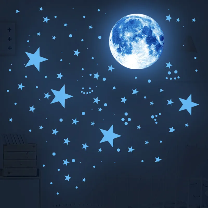 Glow in the Dark Stars pour le plafond Fluorescent Moon Mur de lune Stickers Chambre Autocollants Décoration Enfants Nursery Salon 22062739168