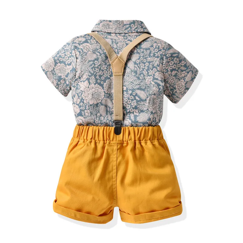Katoenen babyjongen stropdas shirt shirt short mouwen pak meisje rok kinderen hawaiiaanse kleding sets algehele outfits 0-6 jaar oud 220507