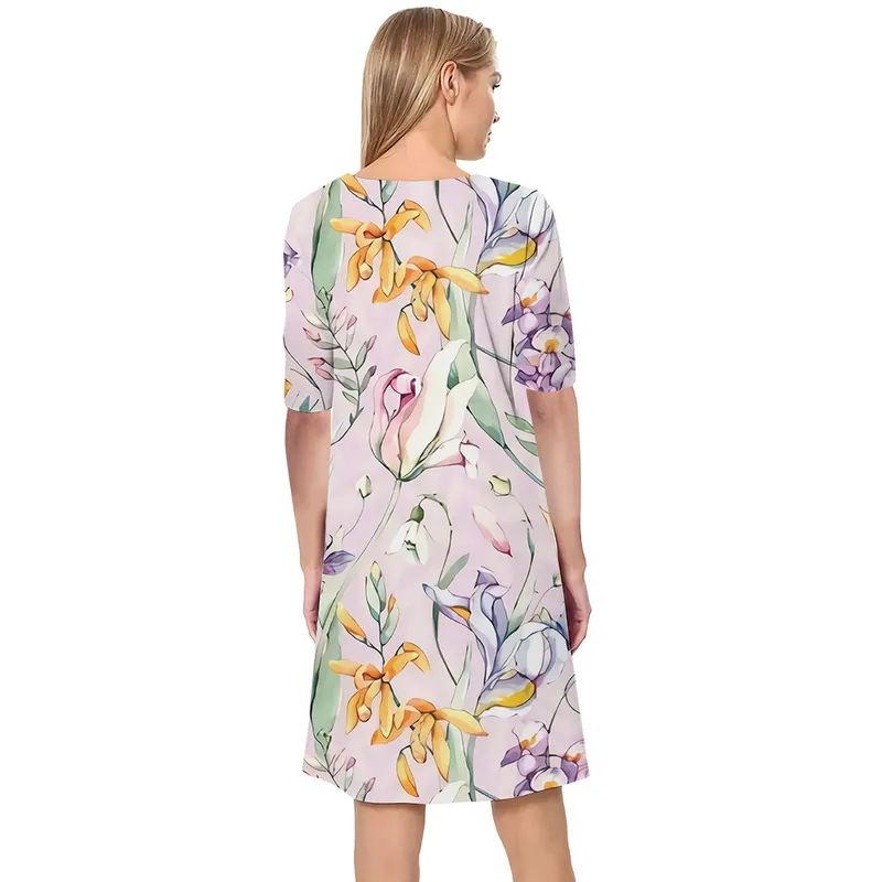 Kvinnor klänning helt enkelt blommig 3D -tryckt Vneck Loose Casual Short Sleeve Shift Dress for Female Dresses Dress Elegant 220616