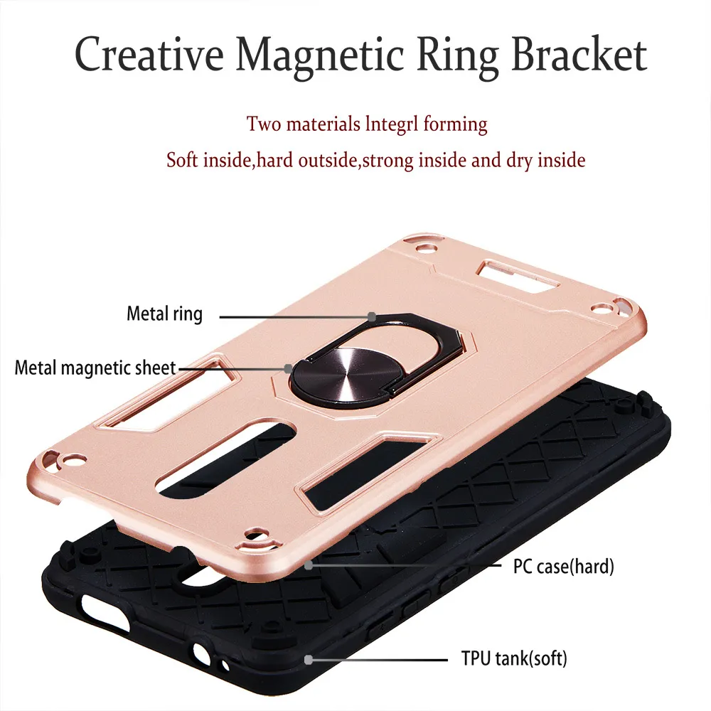 Anti-shock Armor Cases for Xiaomi mi 9T Redmi K20 Pro with Magnetic Ring Holder, Hard TPU Frame, Back Protective Case