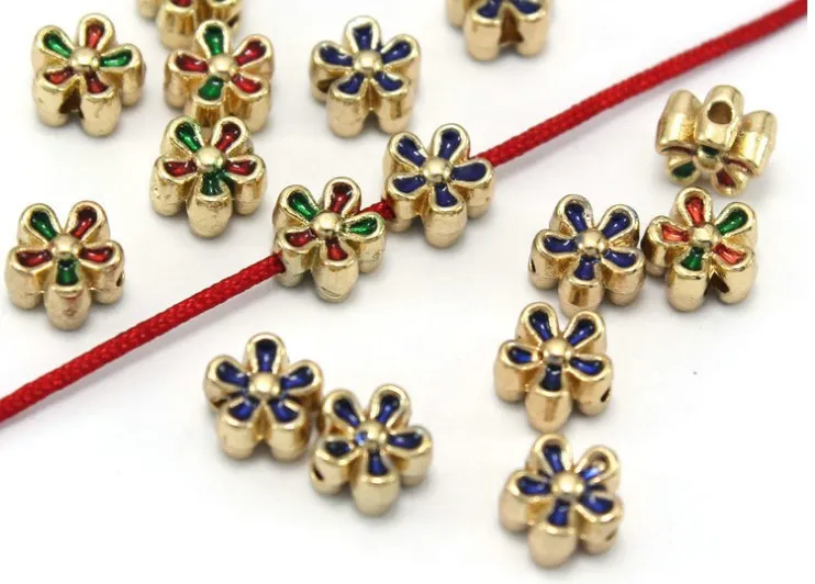 Tibetan Silver flower spacer Oil dripping gilt torus Loose Bead Beads Connectors for DIY Jewelry Making bracelet ed5y3