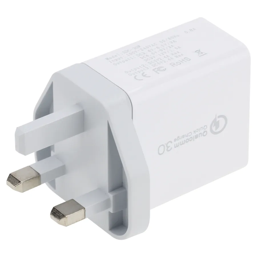 3 poorten Quick Charge 3.0 muur-snelladeradapter EU US UK-stekker voor Samsung Xiaomi Huawei mobiele telefoon