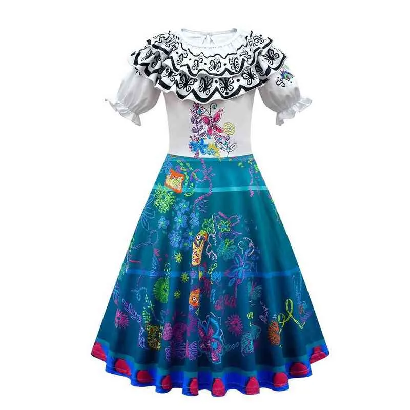 New Encanto Madrigal Dress Girls Mirabel Cosplay Princess Baby Kids Flower Ruffles Party Dress Children Isabel Dress Up Costume G220423