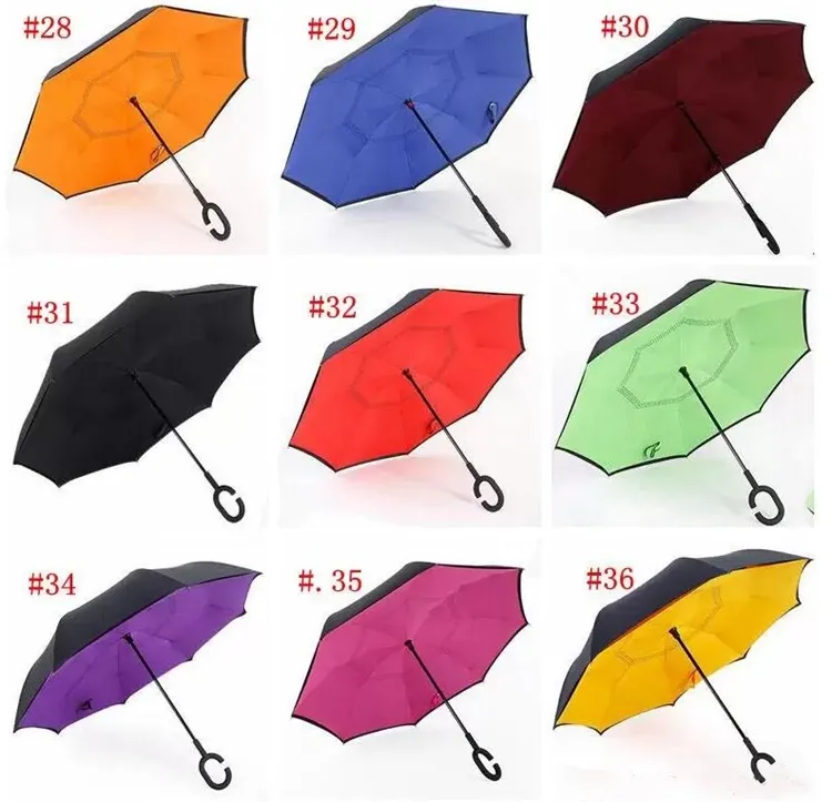 Inverterad paraply sol regn långhanterade paraplyer omvänd vindtät dubbelskikt chuva c-hook händer paraply