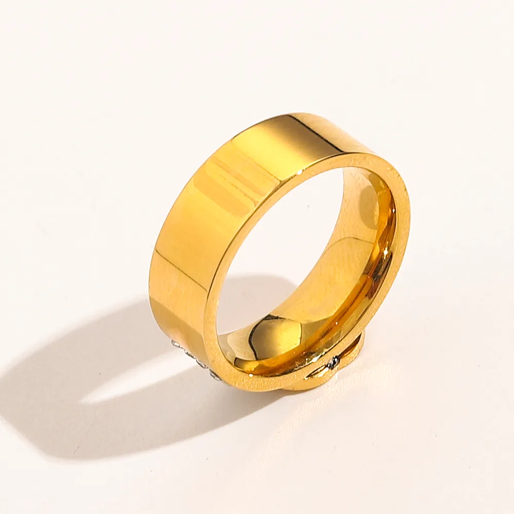 Кольца-кольца Классические роскошные ювелирные изделия Дизайнерские кольца Женщины любят свадебные принадлежности Кольцо из нержавеющей стали с бриллиантом 18 карат Fine Fin250R
