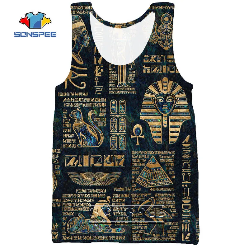 Sonspee 3D Print Starożytny egipski faraon mural Egipt Męski Top Top Cool Casual Fitness Kulturystyka na siłownię kamizelka bez rękawów 2206622