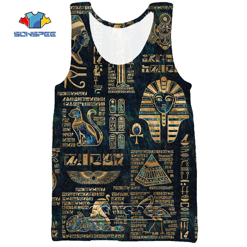 SONSPEE Impression 3D Pharaon égyptien antique Mural Égypte Hommes Débardeur Cool Casual Fitness Bodybuilding Gym Muscle Sans Manches Gilet 220627