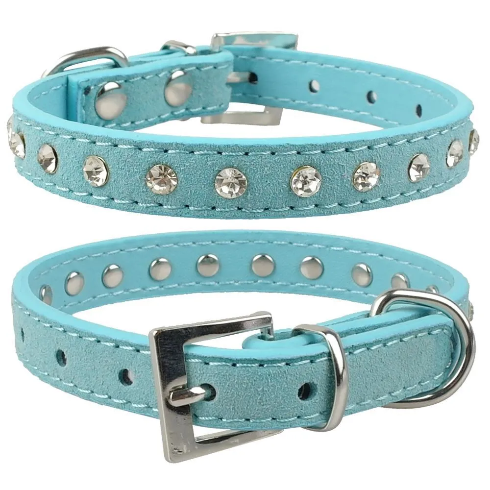 Web celebrity Tik Tok XS S softer seude Leather Dog Collars Rhinestone cat collar for Small pet Puppy Collars C0711x2