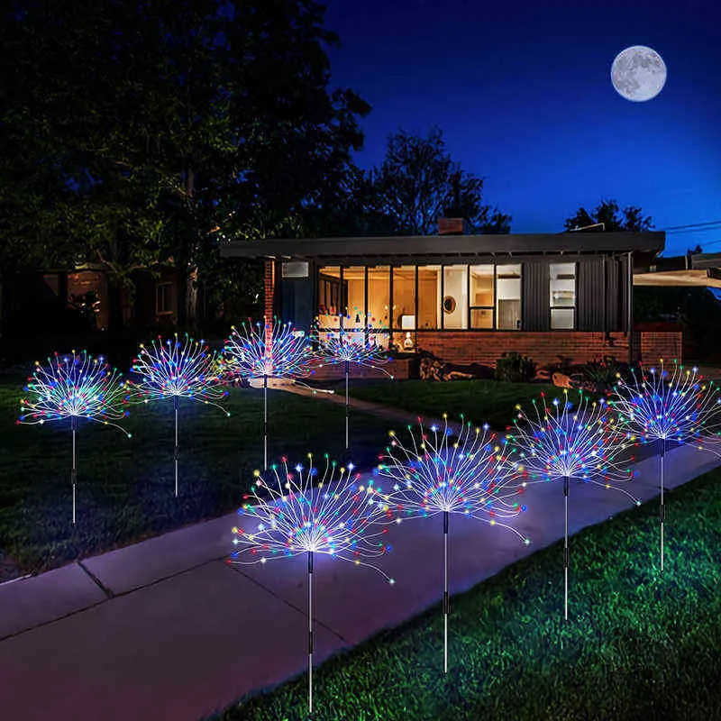 Feux d'artifice solaires lumières LED en plein air herbe Globe pissenlit Flash lampe jardin pelouse rue décoration de vacances projecteur J220531