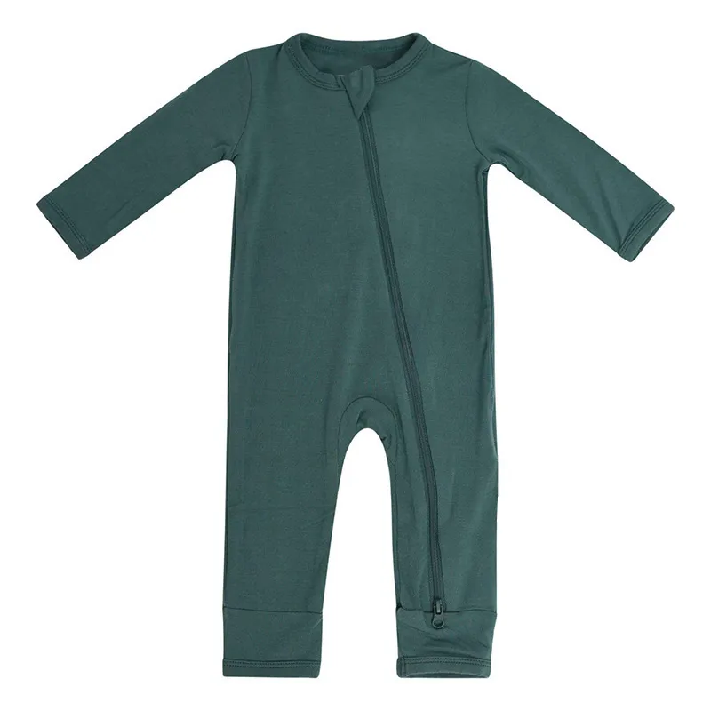 Baby Romper Bambu Fiber Pojke Kläder född Dragkedja Footies Jumpsuit Solid Långärmad Kläder 0-24M 220815