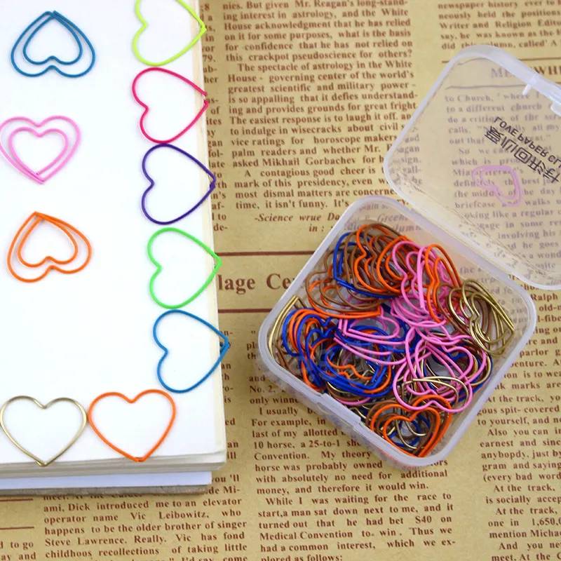 /Box Mini Heart-shaped Paper Clip Metal Papers Clips Bookmark Memo Planner Clips Filing Tidy Supplies School Stationery BH7038 TYJ