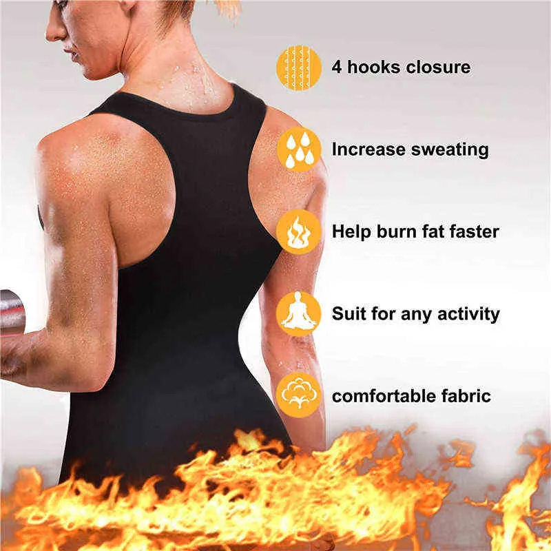 Thermo Women Neopreen Sauna Suit Taille Trainer Gewichtsverlies Vest Hot Thermal Shirt Corset Body Shaper Zipper Sport Top Shapewear L220802