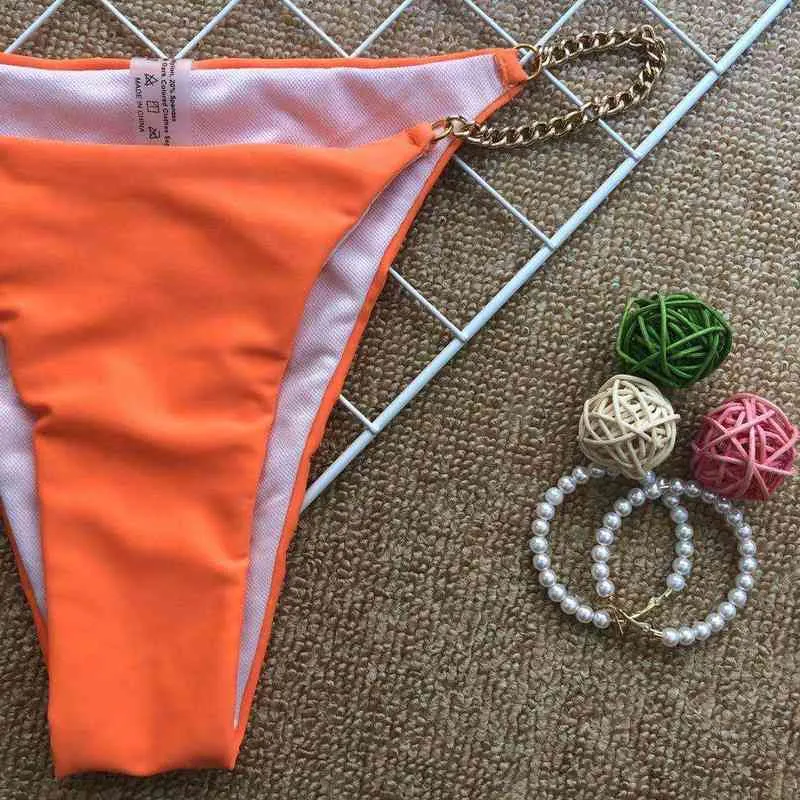 Bikini 2021 Sexy Orange Red Metal Chain Strap Swimwear Swimsuit Women Bikinis Set Bathing Suit Beach Bikini Female Bikinis Mujer Y220420