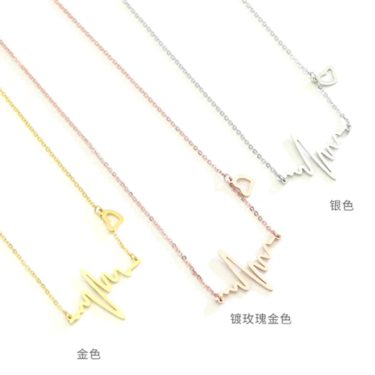 Kore EKG Kolye Aşk Kolye Kadın Titanyum Çelik 18 K Galvanik Altın Şeftali Kalp şeklinde Klavikula Zincir Renk Altın Takı