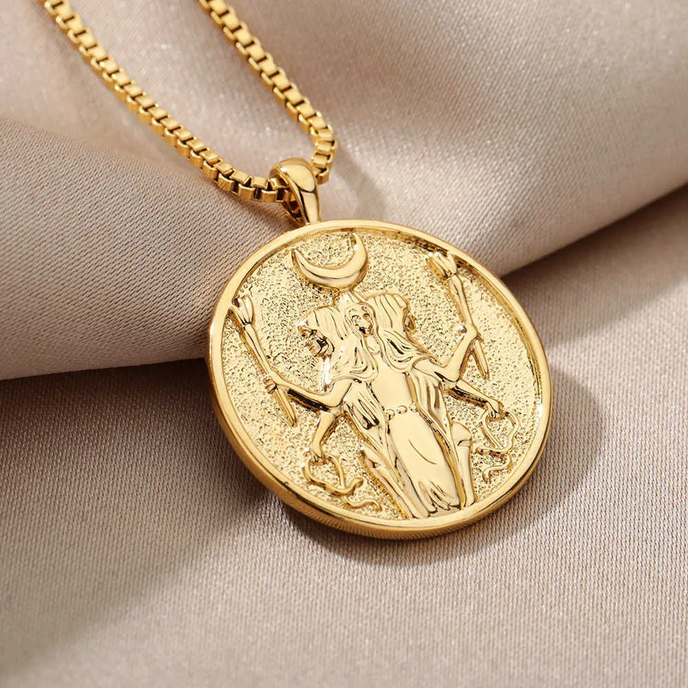 Griechische Mythologie Hecate Halskette für Frauen Edelstahl Artemis Aphrodite Athena Vintage Göttin Schmuck 9486369