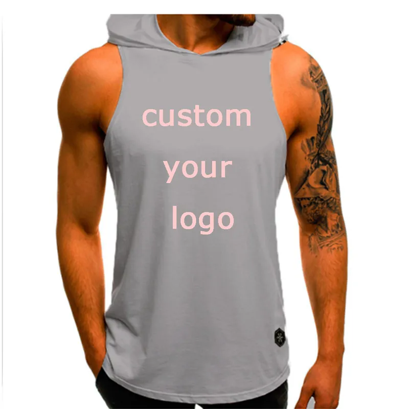 Aangepast merk mannen tanktop bodybuilding mouwloze t-shirts spiervest cool hoody tops gym sport slanke fitness hoodies vest 220607