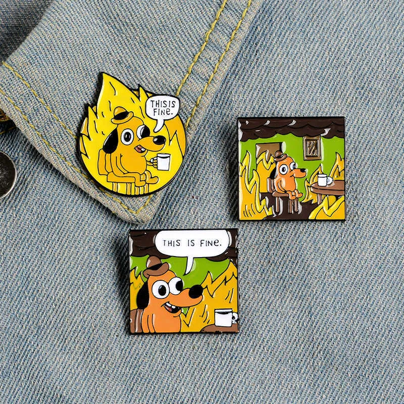 Nouvelle broche en alliage animal animation créative petit chien jaune buvant du café feu décoration broche accessoires Badge